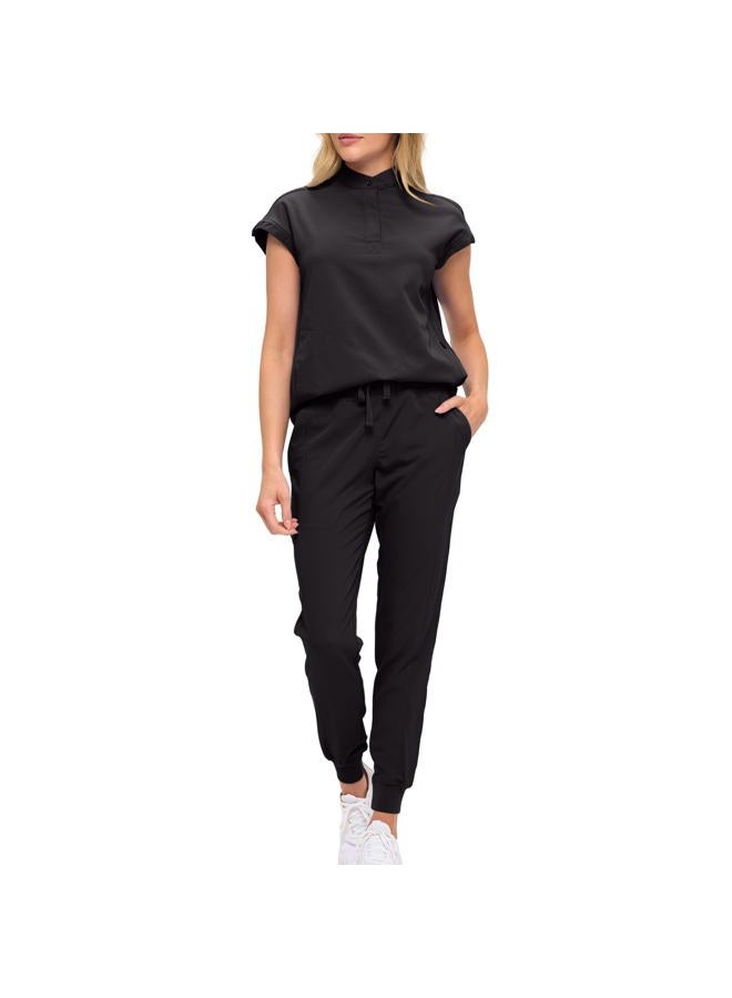 MONARCH UNIFORMS Womens Jogger Scrub Set with Oversized Scrub Top with Mandarin Collar. Supreme Comfort Scrub Set for Women, Black, PETITE-X-Small - Image 2