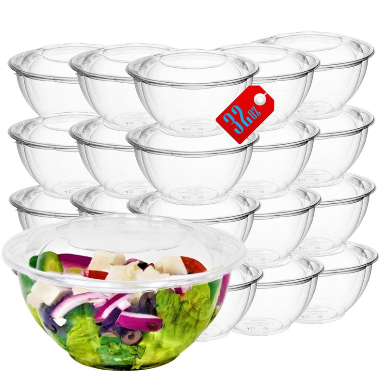 Mr. Miracle Mr Miracle Clear 32 Ounce Plastic Salad Bowls with SnapOn Lids Pack 50 Airtight Disposable Salad Containers for Lunch Meal Prep Parties Ideal as Disposable Salad Bowls with Lids - Image 2