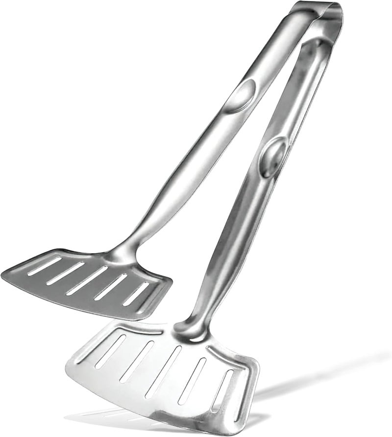 Kitchen Discovery Grip Right Turner Tongs – – Dual Spatulas for Safe Lifting of Fish, Burgers, Pancakes, Cutlets – Stainless Steel Barbecue Tongs for Easy Flipping - Image 1
