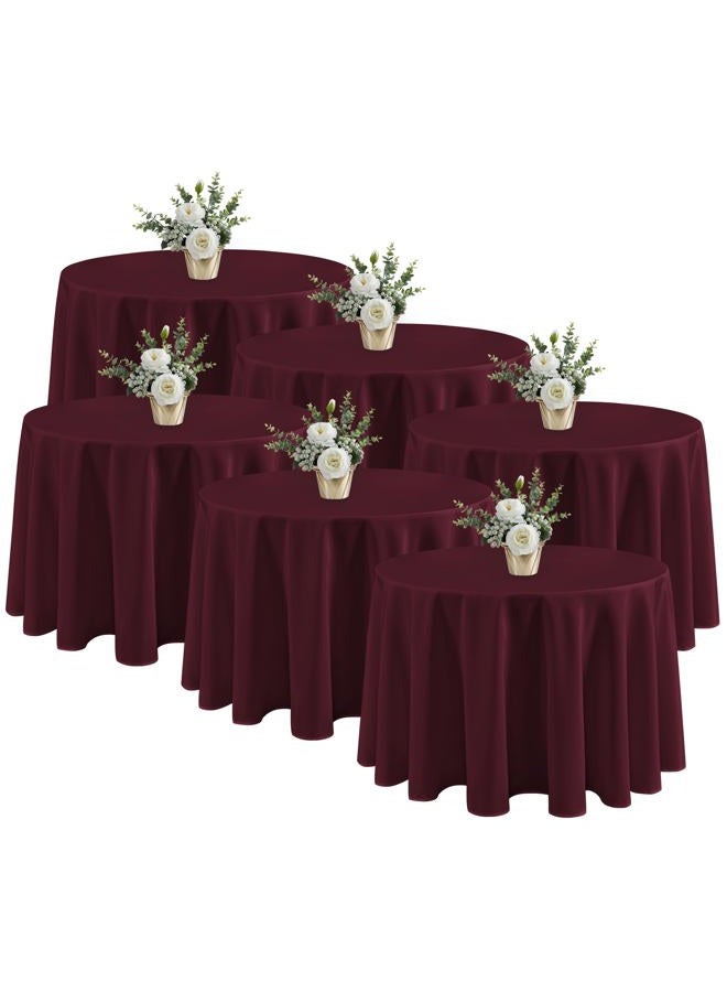 Fitable 6 Pack Burgundy Tablecloths for Round Tables - 108 Inches in Diameter - Stain Resistant and Washable Table Clothes, Polyester Fabric Table Covers for Wedding, Party, Banquet, Formal Events - Image 1