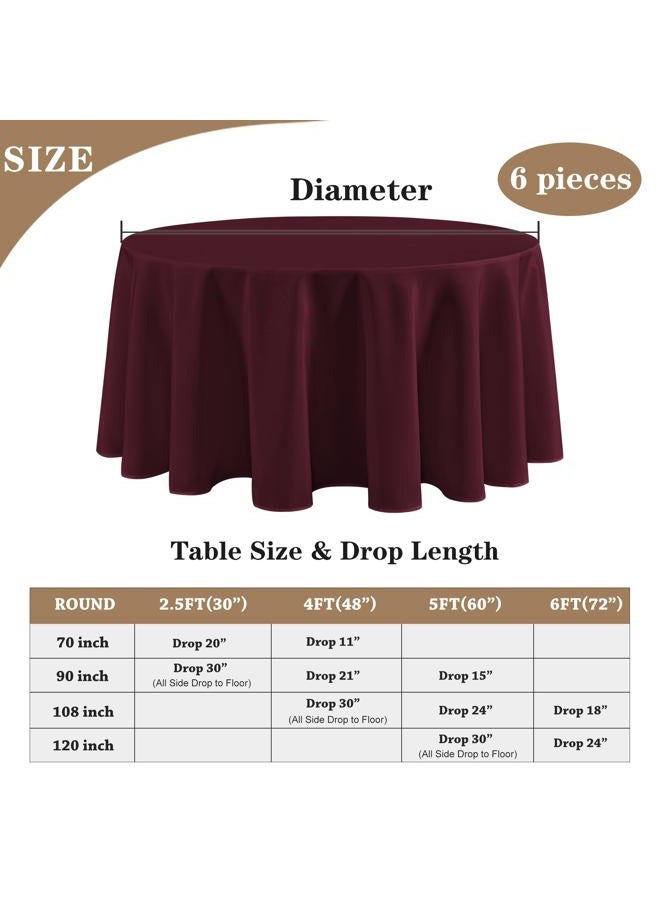 Fitable 6 Pack Burgundy Tablecloths for Round Tables - 108 Inches in Diameter - Stain Resistant and Washable Table Clothes, Polyester Fabric Table Covers for Wedding, Party, Banquet, Formal Events - Image 5