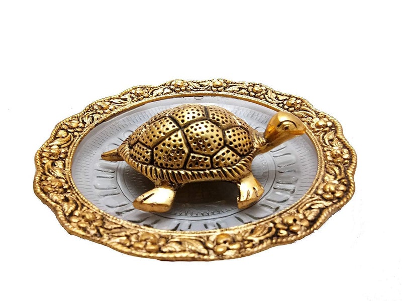 CHHARIYA CRAFTS Metal Feng Shui Tortoise On Plate Showpiece for Good Luck Lucky Feng Shui Decorative Showpiece (Metal, Gold) - Image 5