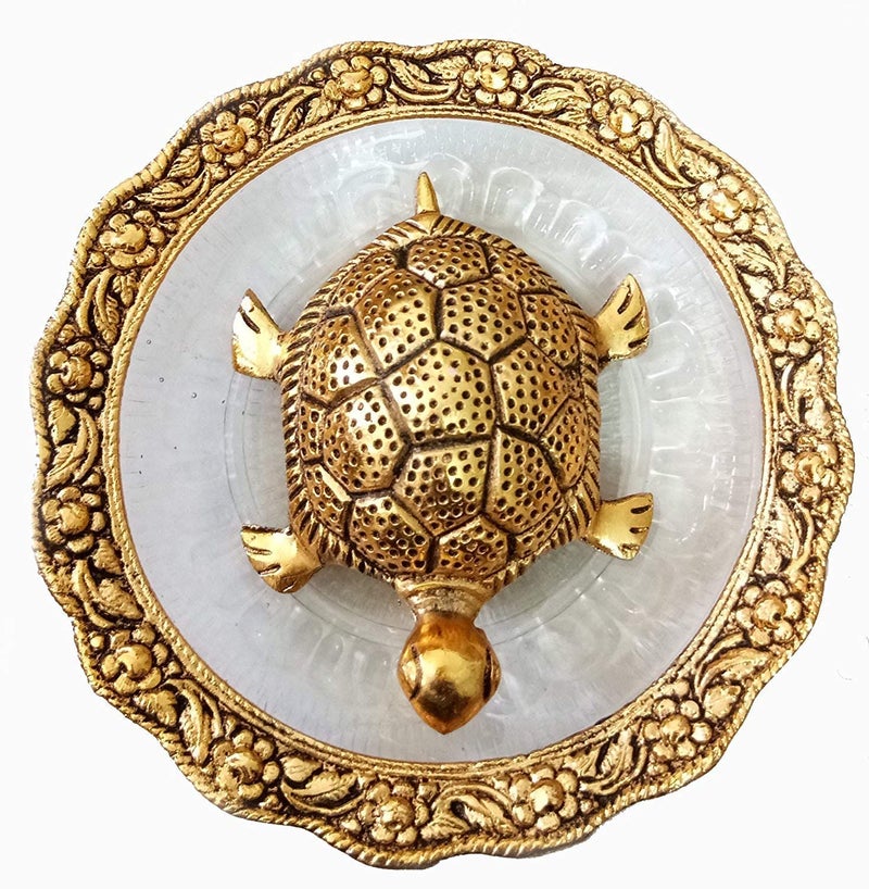 CHHARIYA CRAFTS Metal Feng Shui Tortoise On Plate Showpiece for Good Luck Lucky Feng Shui Decorative Showpiece (Metal, Gold) - Image 1