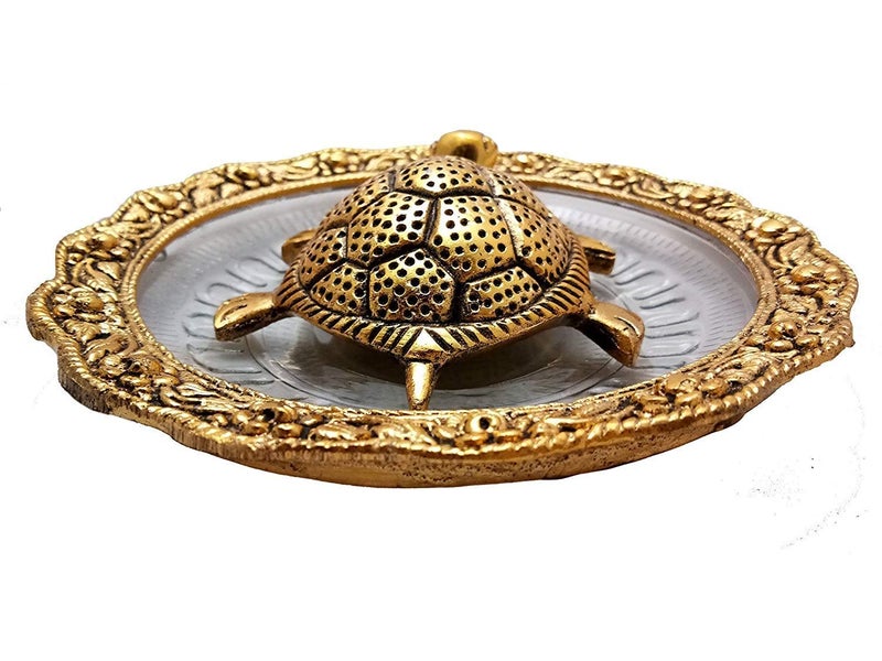 CHHARIYA CRAFTS Metal Feng Shui Tortoise On Plate Showpiece for Good Luck Lucky Feng Shui Decorative Showpiece (Metal, Gold) - Image 2