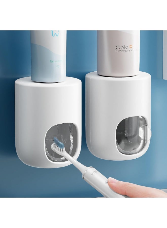 2 Pcs Toothpaste Dispenser Wall Mount for Bathroom-Toothpaste Holder Automatic Toothpaste Squeezer with Cover for Bathroom Organizer Storage (White) - Image 1