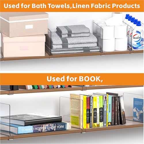 Yieach 4 Pack Clear Acrylic Shelf Divider for Closet Organization - 9.2″ Tall Closet Dividers for Wood Shelves,Cupboard,Vertical Shelf Separators in Closet for T-Shirt,Purse,Handbag,Sweater Organizer - Image 5