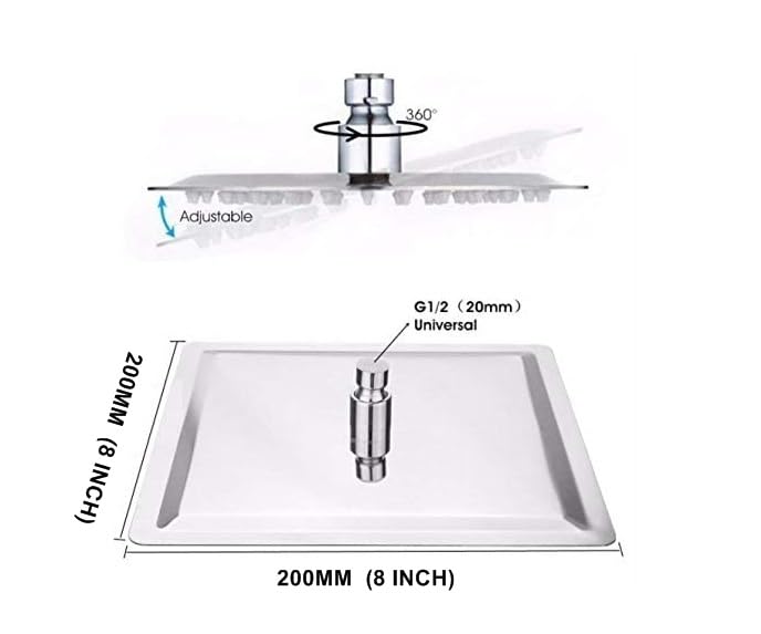 MHS Shower Head For Bathroom Without Arm With New Designs Sizes And Finishes Ultra Slim 8X8 Inch - Image 2