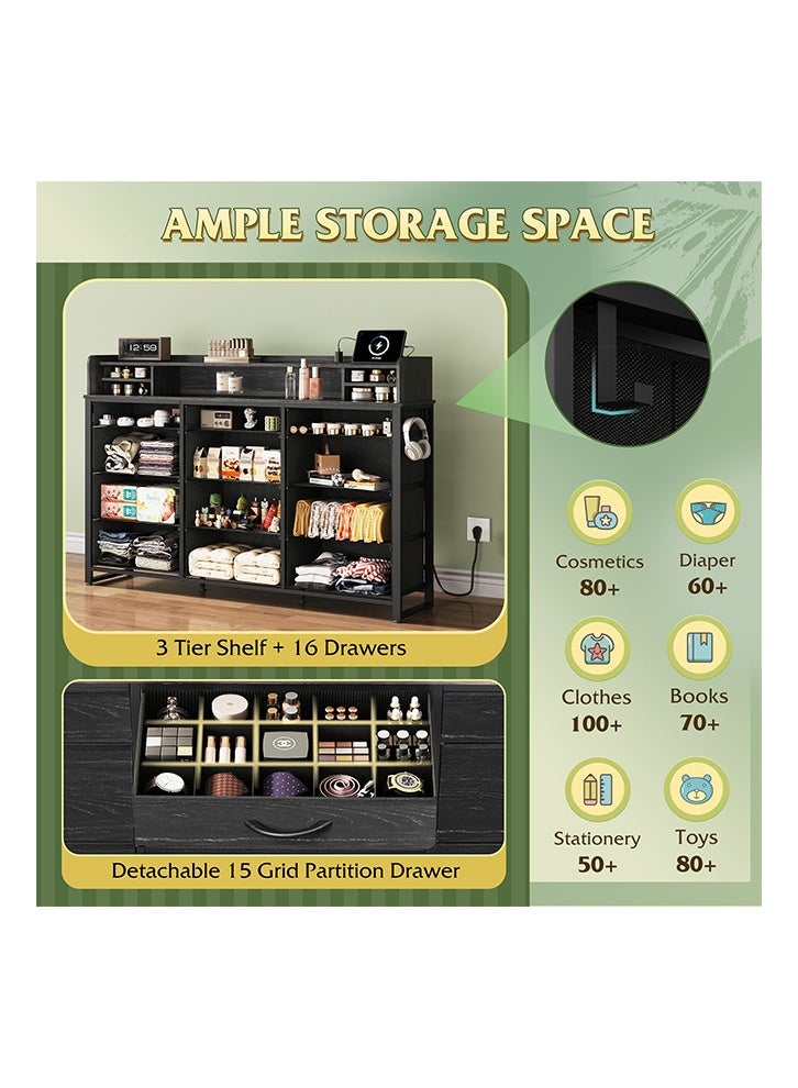 keke Dressing Model with Electric 16 Drawers for inside Home Room Storage Cabinet 55.51" inches With Black Color - Image 3