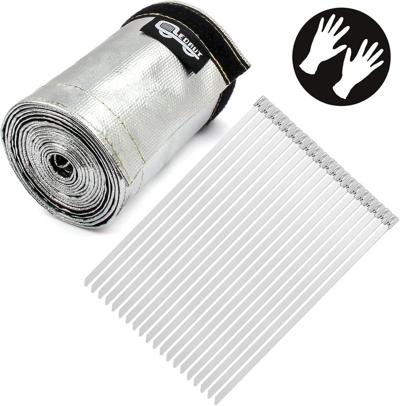 LEDAUT Heat Shroud Sleeve Aluminized 2 Pcs for Ultimate Heat Protection Hose Wire Shield 1-1/2''I.D. x 10FT, with 20 Pcs 7.8Inch Stainless Steel Cable Metal Zip Ties - Image 2
