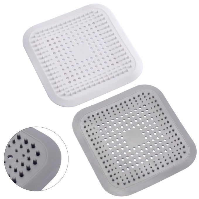 2PCS SILICONE HAIR CATCHER FOR SHOWER DRAIN WITH SUCKER SINK STRAINER DRAIN PROTECTOR SHOWER DRAIN COVERS PLUG TRAP FILTER FOR BATHROOM AND KITCHEN WHITE GREY