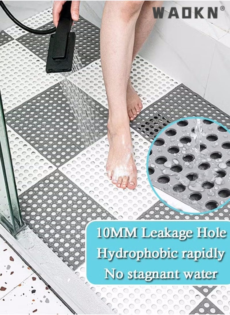 دبليو أيه أو كي أن 12 المتشابكة المضادة للانزلاق استنزاف بلاط الأرضيات ، 30 × 30 سم لينة بولي كلوريد الفينيل حوض الاستحمام دش حصيرة ، حمام ، مطبخ ، حمام سباحة ، شرفة في منطقة رطبة استنزاف حفرة ( عادي 6 رمادي + 6 أبيض ) - Image 5