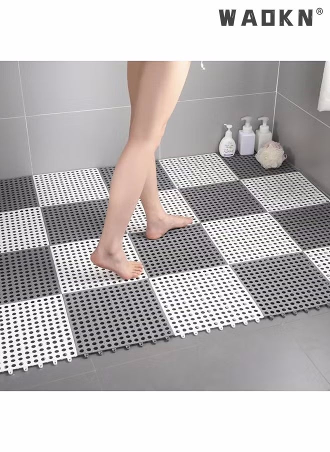 دبليو أيه أو كي أن 12 المتشابكة المضادة للانزلاق استنزاف بلاط الأرضيات ، 30 × 30 سم لينة بولي كلوريد الفينيل حوض الاستحمام دش حصيرة ، حمام ، مطبخ ، حمام سباحة ، شرفة في منطقة رطبة استنزاف حفرة ( عادي 6 رمادي + 6 أبيض ) - Image 4