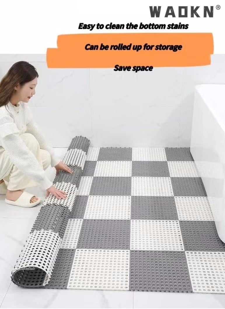 دبليو أيه أو كي أن 12 المتشابكة المضادة للانزلاق استنزاف بلاط الأرضيات ، 30 × 30 سم لينة بولي كلوريد الفينيل حوض الاستحمام دش حصيرة ، حمام ، مطبخ ، حمام سباحة ، شرفة في منطقة رطبة استنزاف حفرة ( عادي 6 رمادي + 6 أبيض ) - Image 3