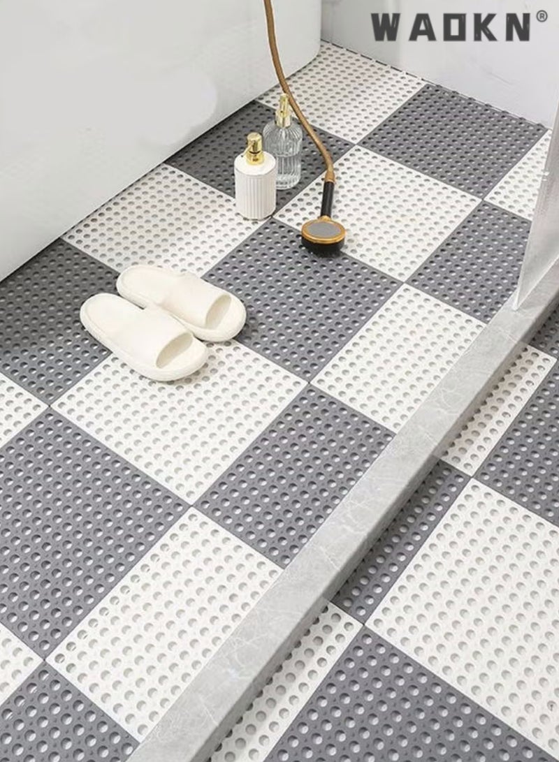 دبليو أيه أو كي أن 12 المتشابكة المضادة للانزلاق استنزاف بلاط الأرضيات ، 30 × 30 سم لينة بولي كلوريد الفينيل حوض الاستحمام دش حصيرة ، حمام ، مطبخ ، حمام سباحة ، شرفة في منطقة رطبة استنزاف حفرة ( عادي 6 رمادي + 6 أبيض ) - Image 2
