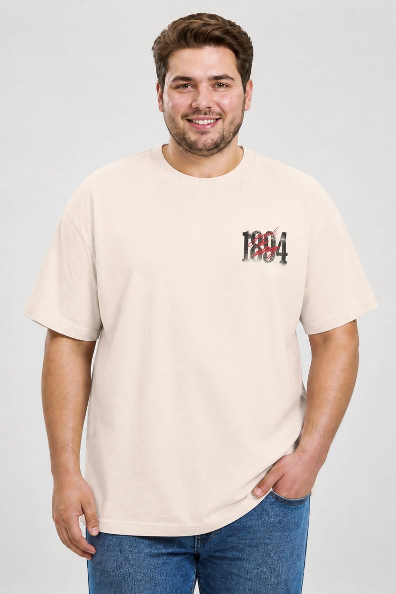 GOOD FOR NOTHING Men Crew Neck Short Sleeve Graphic Print T-Shirt, Cream - Image 1