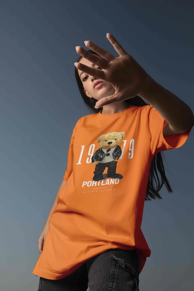DogFish Printed Orange Oversize Unisex Tshirt