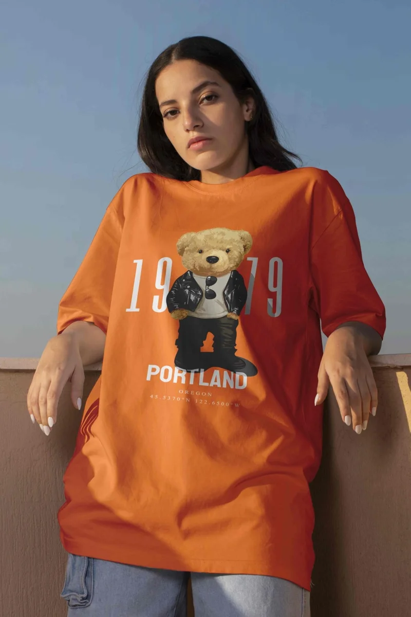 DogFish Printed Orange Oversize Unisex Tshirt