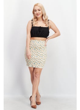 Love Triangle Women Shirred Allover Print Mini Skirt, Yellow Combo  - Image 3