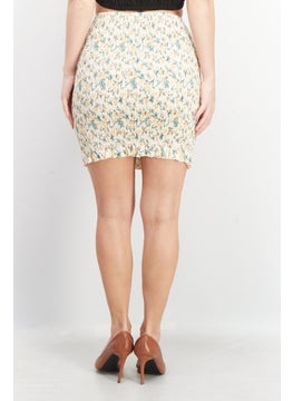 Love Triangle Women Shirred Allover Print Mini Skirt, Yellow Combo  - Image 4