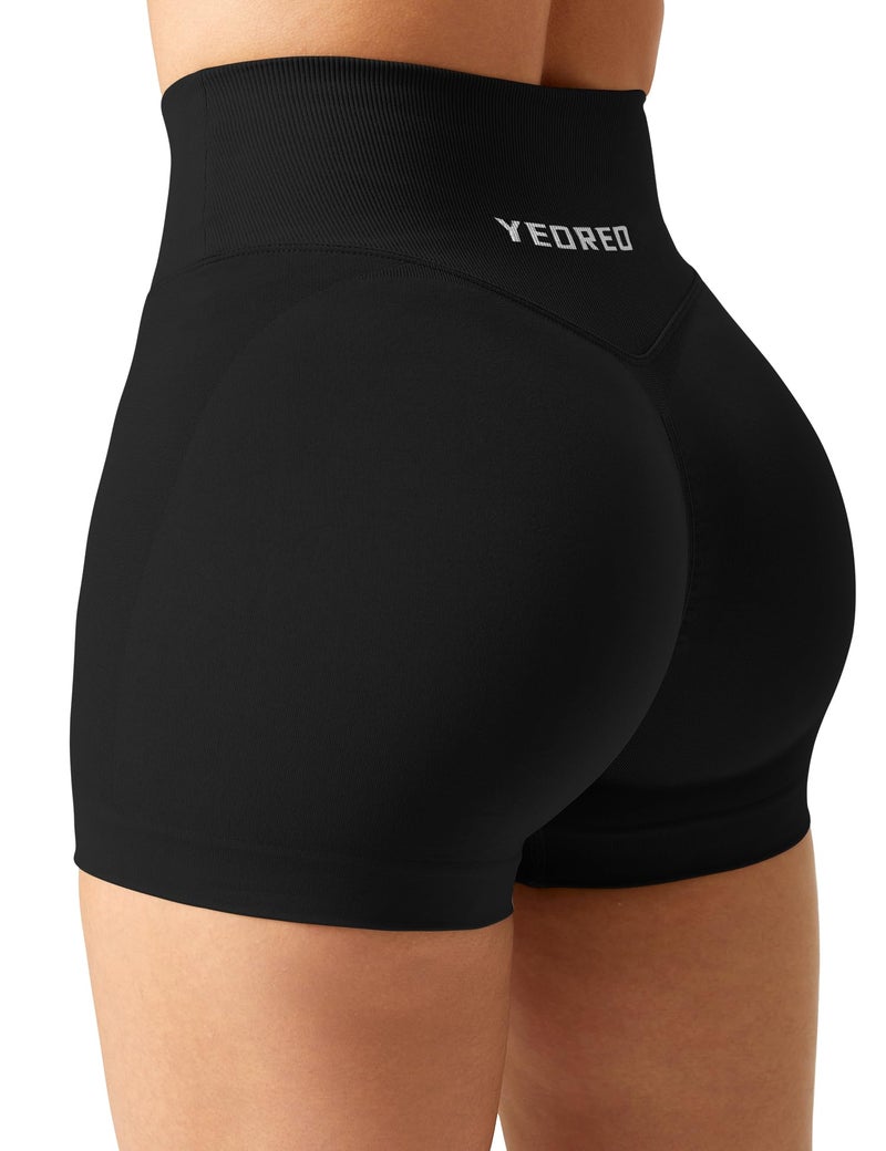 YEOREO Scrunch Workout Shorts Women Butt Lifting 3.5" Seamless V Cross Waist Amplify Shorts Buttery Soft Gym Shorts Black Small - Image 1