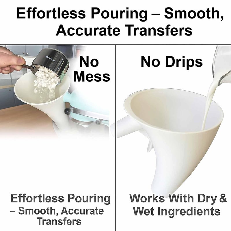 NOBALLS Flour Funnel for Kitchen Aid Mixer, Easy Pour No-Mess Attachment, Anti-Splash Accessory, Fits Tilt-Head 4.5–5 Qt (KSM150), Durable Dishwasher-Safe Baking Tool (White) - Image 3