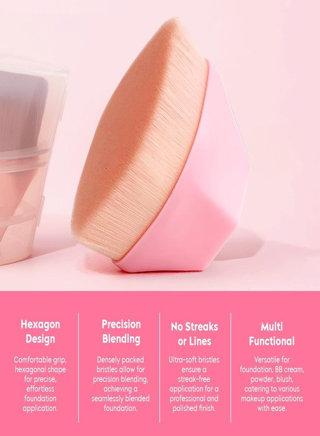 Gleva Foundation Makeup Brush, Kabuki Hexagon Face Blush Liquid Powder Foundation Brush for Blending Liquid, Cream or Flawless Powder Cosmetics with Protective Case (PINK) - Image 4