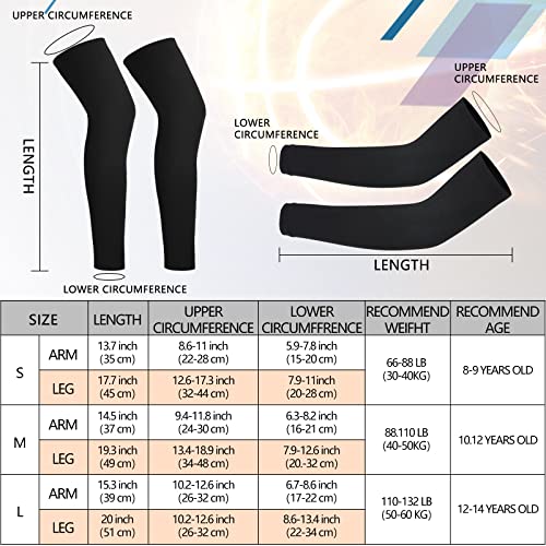 Geyoga 4 Pairs Kids Leg Sleeves Compression and Arm Sleeves Youth Leg and Arm Wraps for Cycling Basketball Sports(Large,Black) - Image 3