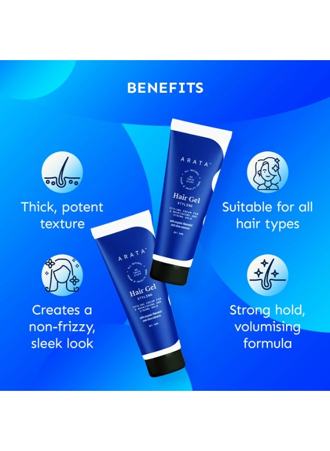 ARATA Styling Hair Gel (50 ML) Pack of 2 | Enhances Curl Pattern | Tames Flyaways | Adds Strong Hold | Creates Slicked-Back Looks in Straight Hair | Adds Texture and Control to Short Hair - Image 4