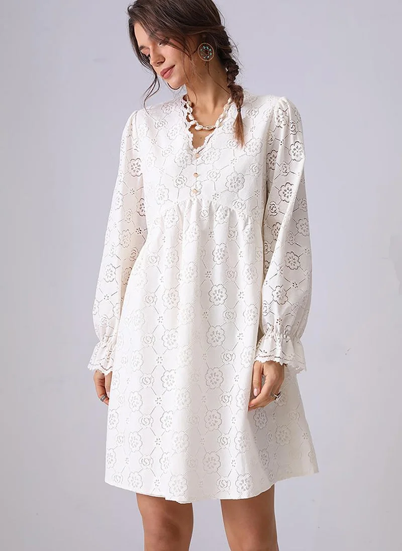 YUNIQEE White A-Line V-Neck Above Knee Dress