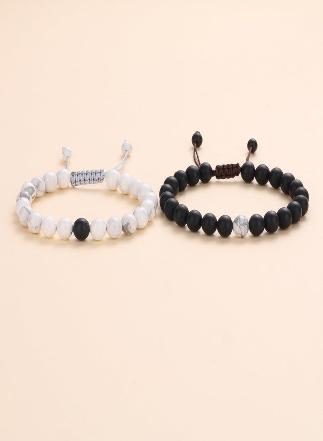 COAI AmorWing Semi Precious Stones Onyx Howlite Yin Yang Mala Beads Relationship Bracelet - Image 5