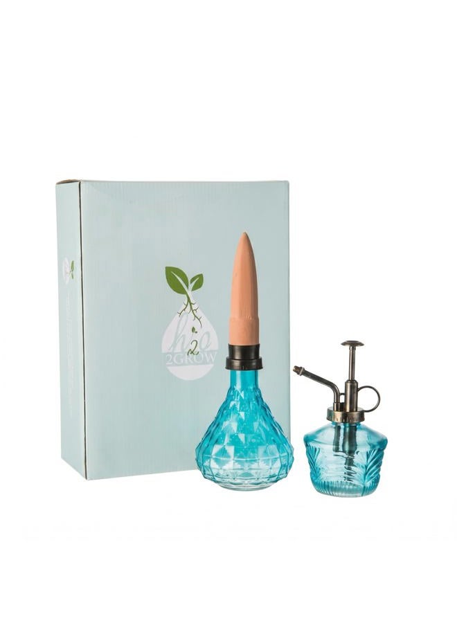 Topadorn Glass Mini Watering Can Vintage Plant Mister Flower Water Spray Bottles and Faceted Glass Plant Watering Globe with Terracotta Spike, Plant Watering Gift Set,Green - Image 1
