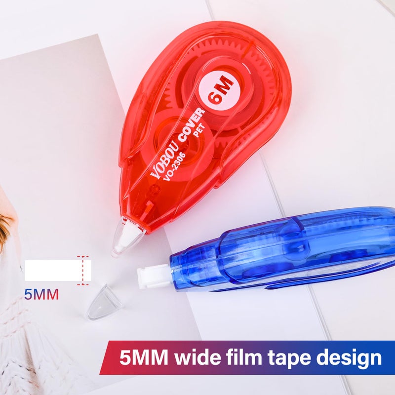 Vobou White Correction Tape, Easy To Use Applicator for Instant Corrections Wrong Writing At Any Time, For school, Office (Red and Blue, 12pack, 6M/256" x 0.2") - Image 3