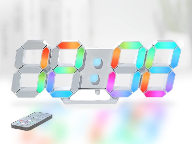 KOSUMOSU ساعة حائط كوسوموسو نيون رقمية 3D ساعة مكتب LED عرض كبير 9.7" ساعة منبه لغرفة النوم وغرفة المعيشة، تحكم عن بعد، خافتة السطوع، تاريخ، درجة حرارة - Image 1