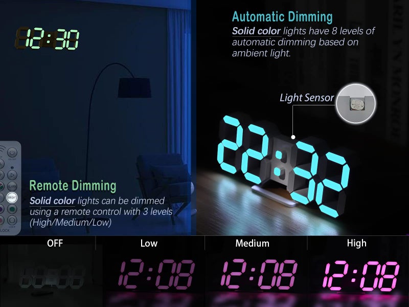 KOSUMOSU ساعة حائط كوسوموسو نيون رقمية 3D ساعة مكتب LED عرض كبير 9.7" ساعة منبه لغرفة النوم وغرفة المعيشة، تحكم عن بعد، خافتة السطوع، تاريخ، درجة حرارة - Image 4