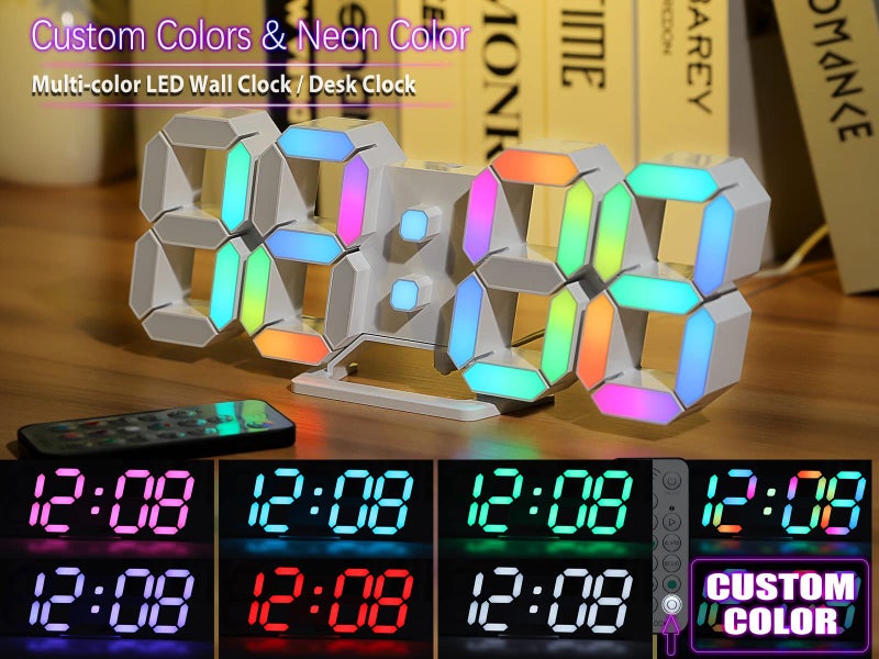 KOSUMOSU ساعة حائط كوسوموسو نيون رقمية 3D ساعة مكتب LED عرض كبير 9.7" ساعة منبه لغرفة النوم وغرفة المعيشة، تحكم عن بعد، خافتة السطوع، تاريخ، درجة حرارة - Image 3