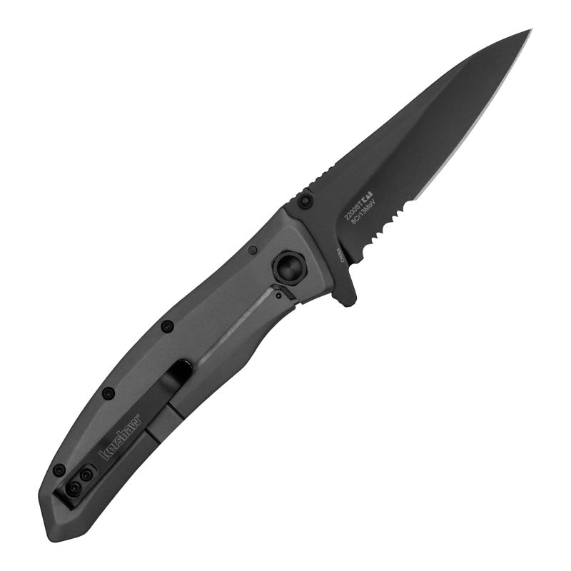 Kershaw Grid Pocket Knife, Black, 3.7 Inch Stainless Steel Modified Drop Point Partially Serrated Blade, EDC with Assisted Opening, Reversible Pocketclip, Everyday Carry Pocket Knife for Men and Women - Image 3