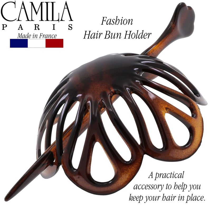 Camila Paris NV149 French Hair Bun Clip Maker Cover Cap Holder, Tortoise Shell, Round Dome Bun Hair Clip for Women Hair Updo, Styling Hair Bun Accessories for Women, No Slip Durable, Made in France - Image 5