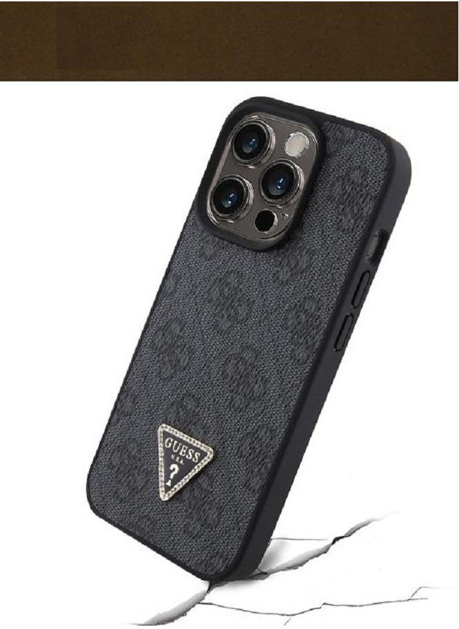 IPhone 16 Pro cover with a strap, with a logo and a leather design approved by the global brand Guess. From CG-MOBILE. In Black