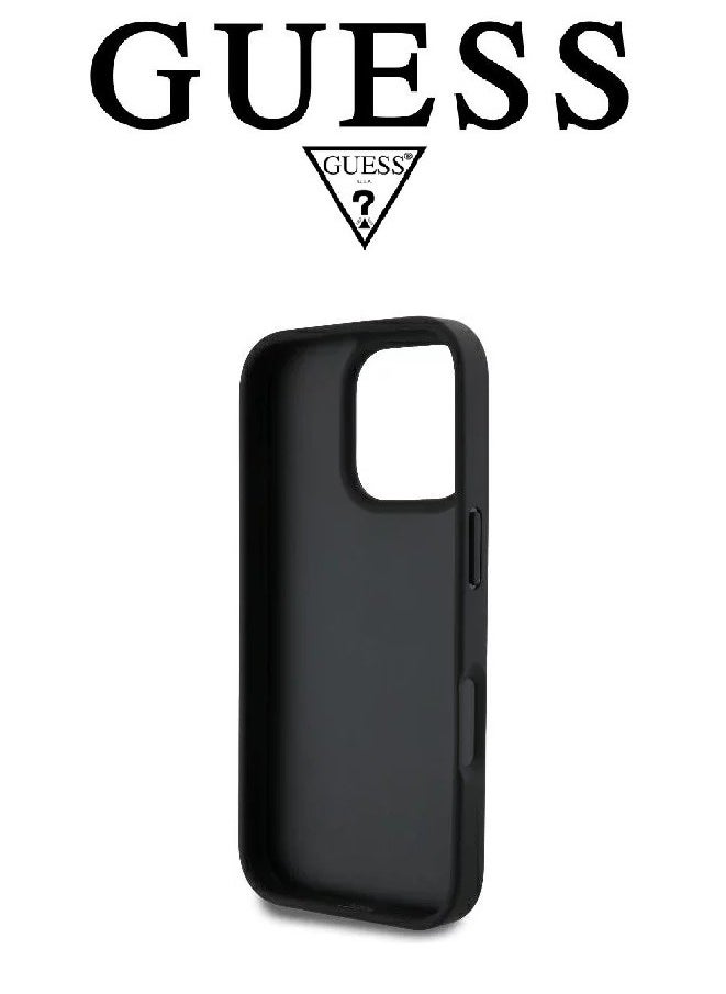 IPhone 16 Pro cover with a strap, with a logo and a leather design approved by the global brand Guess. From CG-MOBILE. In Black