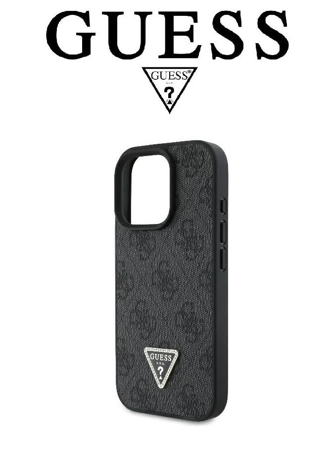 IPhone 16 Pro cover with a strap, with a logo and a leather design approved by the global brand Guess. From CG-MOBILE. In Black