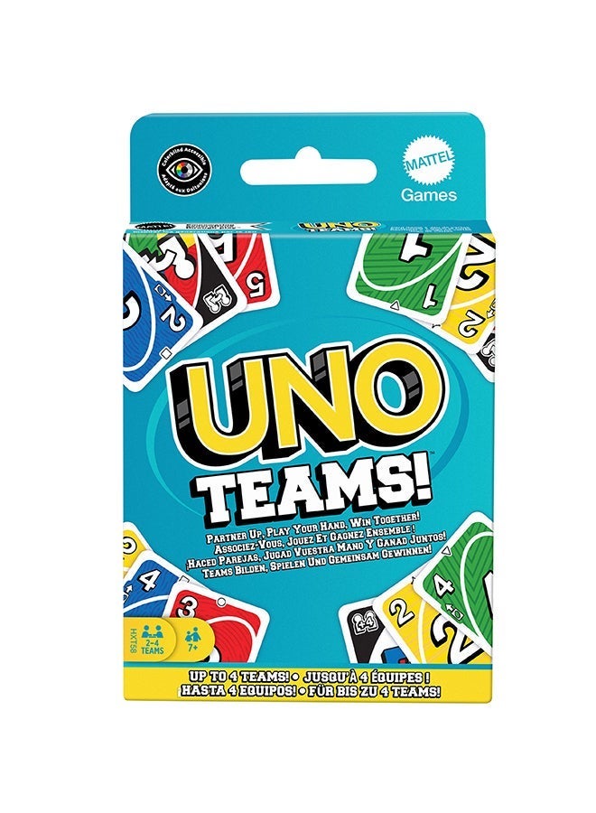 UNO Teams Card Game for Family Nights, Game Nights, Travel, Camping & Parties for Players 7 And Up In Up To Four Teams, With Cards Any Colorblind Player Can Use - Image 1