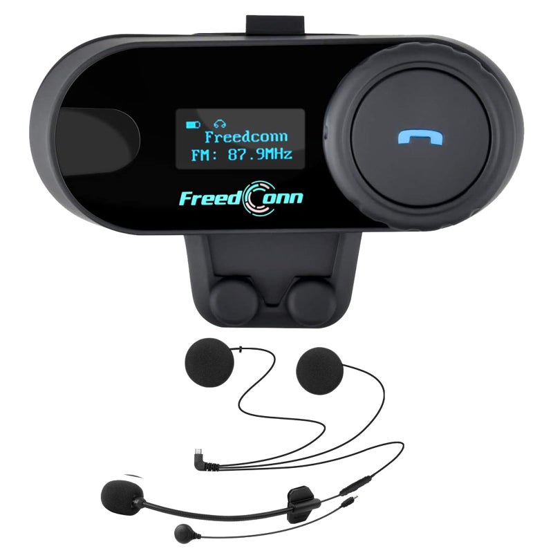 Freedconn مجموعة سماعة بلوتوث للدراجات النارية FreedConn، TCOM-SC سماعة دراجة نارية، سماعة هاتف بين الدراجين، لراكبين أو 3، شاشة LCD/راديو FM/هاتف محمول/MP3/اتصال GPS/مدى 800م (عبوة واحدة) - Image 1