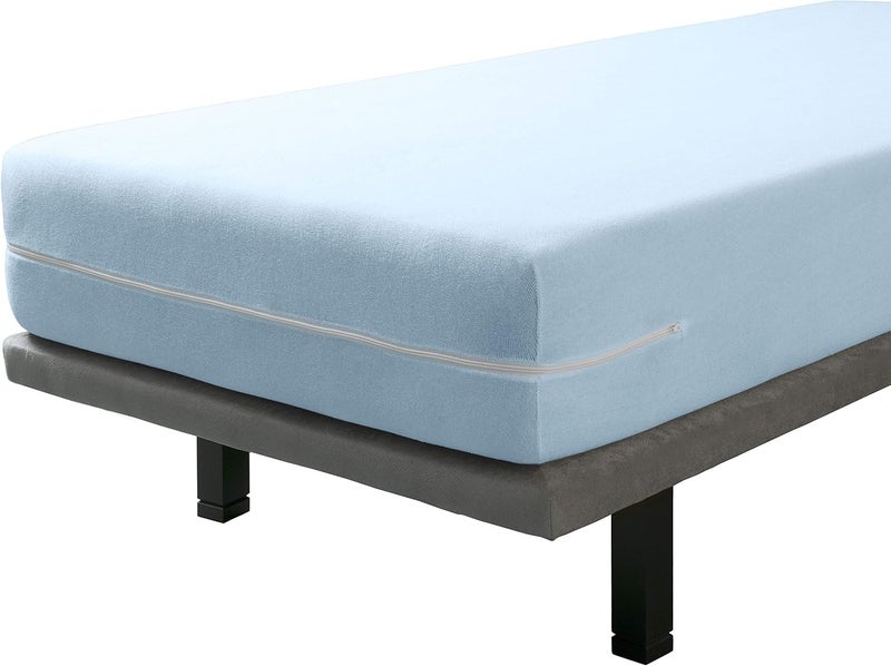 Savel Elastic Mattress Cover, Terry Cotton Blue, Queen (160x200cm), Machine Washable, Zipper Closure, Adjustable, Absorbent, Elastic - Image 1