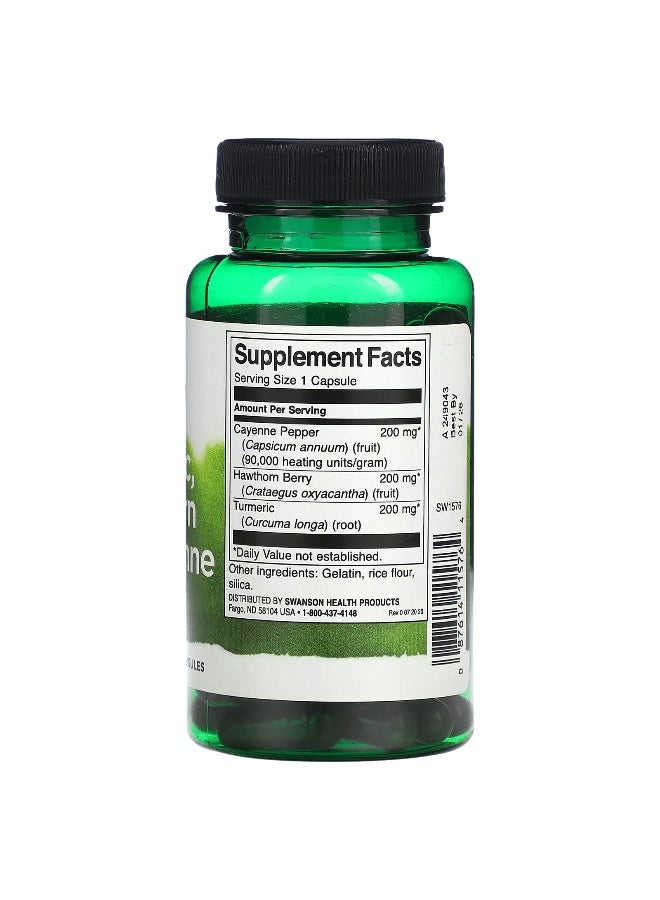 SWANSON Swanson, Turmeric, Hawthorn and Cayenne, 60 Capsules  - Image 2