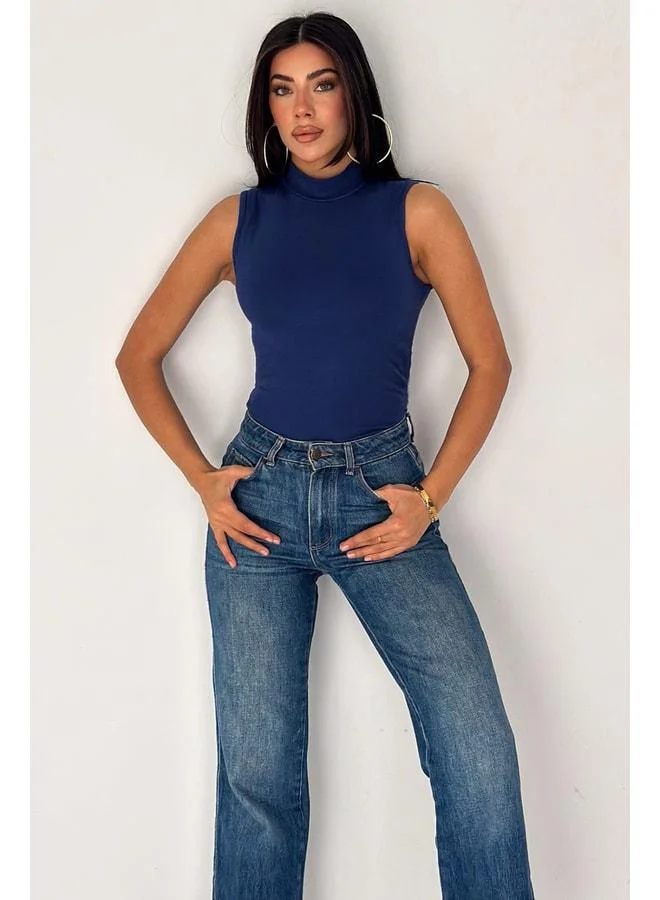 Noa Noa Woman Sleeveless Turtleneck Basic Body - Sleek Core - Blue (L)