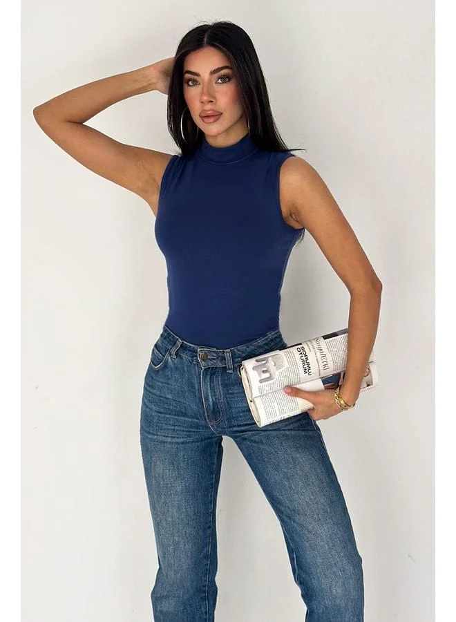 Noa Noa Woman Sleeveless Turtleneck Basic Body - Sleek Core - Blue (L)