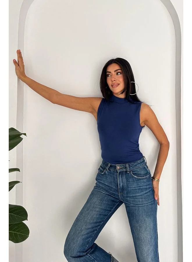 Noa Noa Woman Sleeveless Turtleneck Basic Body - Sleek Core - Blue (L)