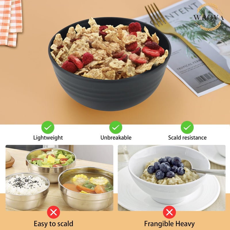 Wrova Wheat Straw Bowl Sets,8 PCS Unbreakable Cereal Bowls 26 OZ,Microwave and Dishwasher Safe Bowls,Alternative Plastic Bowl Reusable for cereal,salad,snack and soup (Pure Black) - Image 5