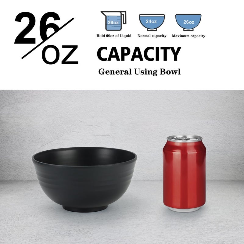 Wrova Wheat Straw Bowl Sets,8 PCS Unbreakable Cereal Bowls 26 OZ,Microwave and Dishwasher Safe Bowls,Alternative Plastic Bowl Reusable for cereal,salad,snack and soup (Pure Black) - Image 3