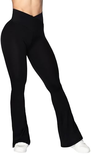 Sunzel Flare Leggings, Crossover Yoga Pants with Tummy Control, High-Waisted and Wide Leg, Sunzfly 34 Inseam, Black Medium - Image 1